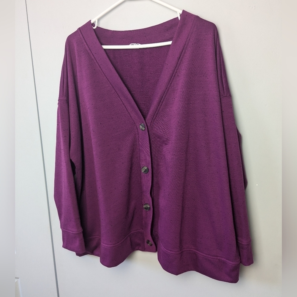 PENNINGTONS Plus Size Cardigan Size 2X Purple With Black Dots